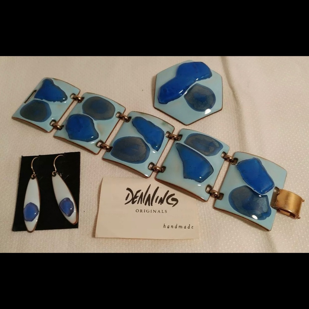 Kay Denning vintage bracelet brooch & earrings set